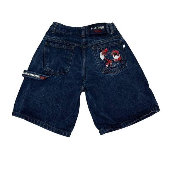 FUBU Plantinum Jeans Boy's 10-12 Vintage Y2K Denim Bermuda Jeans Embroidered - Picture 5 of 7
